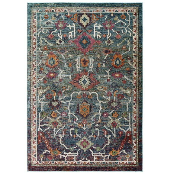 Modway Tribute 94.5x122" Every Vintage Floral Area Rug in Multi-Color