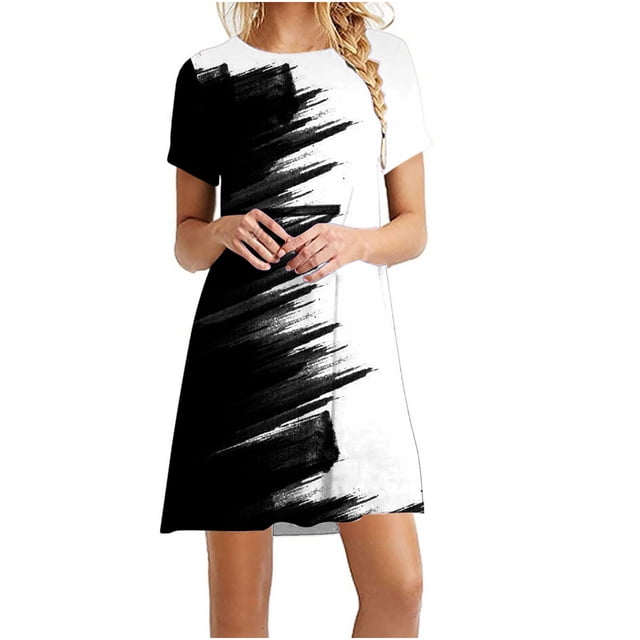 SMihono Robe Maxi Bohème d'Été pour Femmes Grande Taille Mode Féminine Col Rond Manches Courtes Imprimée Robe de Plage