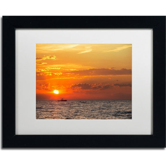 Trademark Fine Art "Fishing Boat Sunset" Canvas Art by Jason Shaffer, White Matte, Black Frame