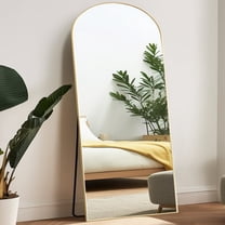Melodieux Arched Mirror Full Length with Stand 76" x 34" Full Body Standing Mirror Gold Aluminum Alloy Thin Frame Floor Mirror Hanging Leaning against Wall for Home Decor