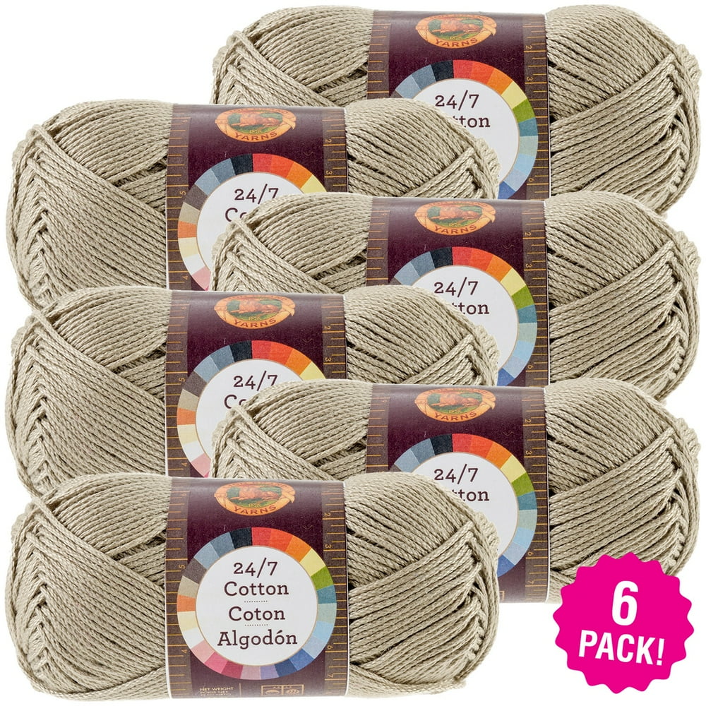 Lion Brand 24/7 Cotton Yarn Taupe, Multipack of 6