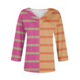 thumbnail image 3 of WTOBBY Women's V-Neck Casual Tunic Tops with 3/4 Sleeve, Loose Fit Basic Shirts, Striped Plaid Print Blouse for Fashion Comfort Everyday,Hot Pink M, 3 of 4
