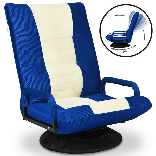 Gymax Chaise de Sol de Jeu Pliant Canapé Paresseux Pivotant Réglable à 6 Positions avec Accoudoir Bleu