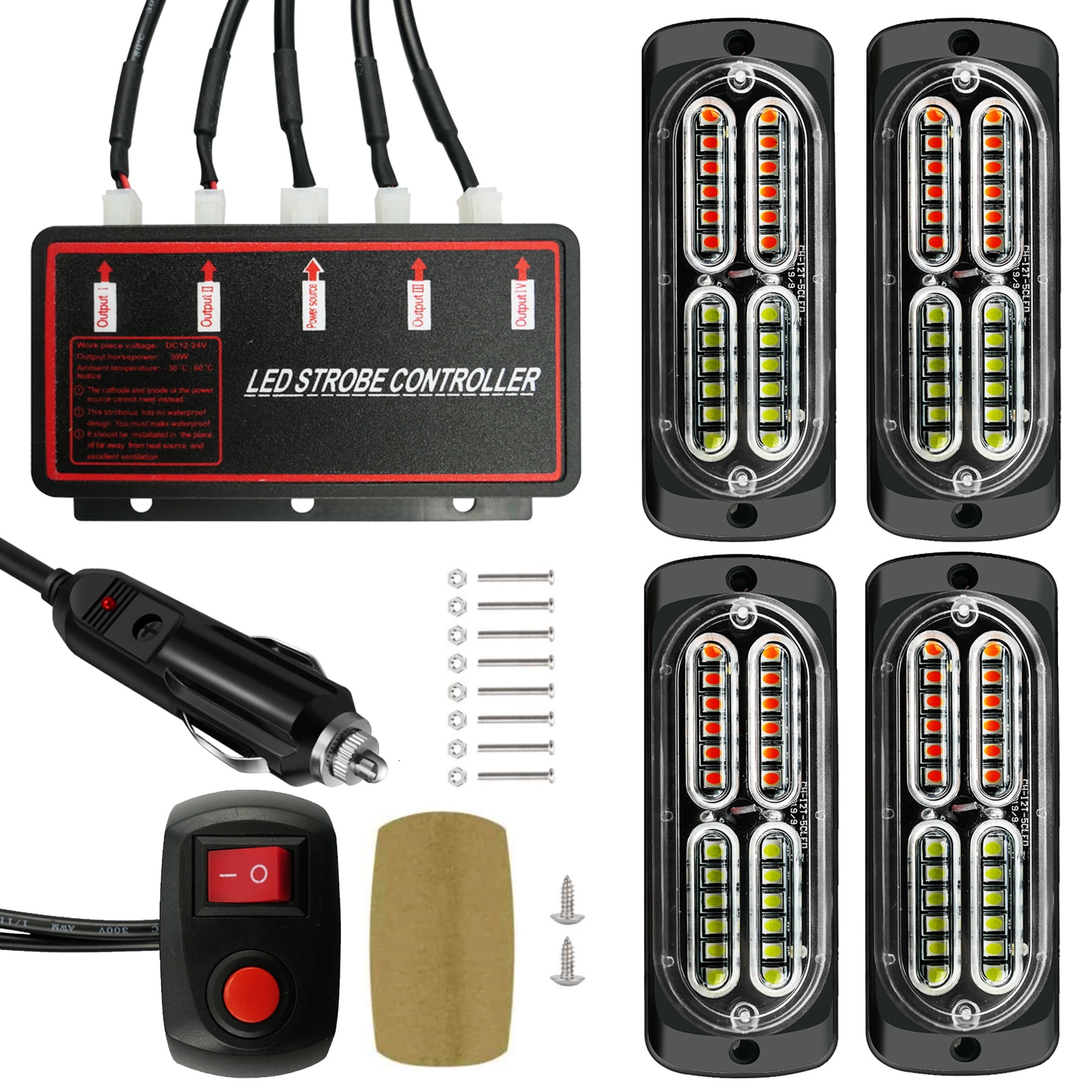 8X 2 LED Amber Light Grill Construction Utility Flash Hazard 12V with Controller 