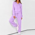 thumbnail image 2 of Women's 2 Piece Fall Active Sets Loose Fit Zip Front Hooded Track Top Drawstring Jogging Pants Athletic Daily Outfits Light Purple S, 2 of 6
