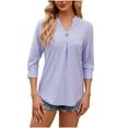 thumbnail image 3 of CALAFEBILA Women Shirts 3/4 Sleeve Womens Plus Size Blouses,Ladies Fashion Solid Color Blouse Summer Button up V Neck Loose Breathable Ladies Tops, 3 of 6