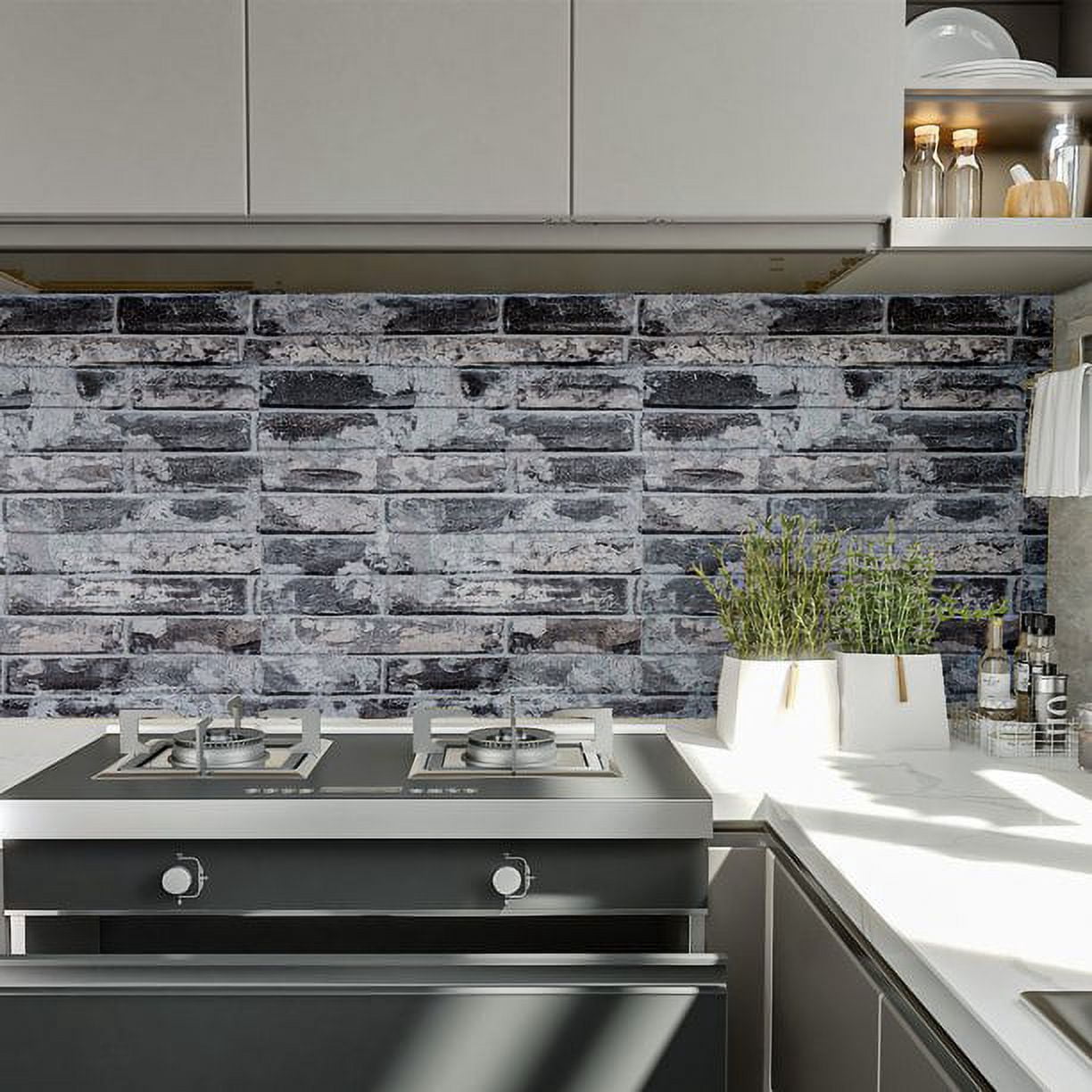 VEELIKE 15.7''x354.3'' Grey Brick Wallpaper Peel and Stick 3D Textured Faux Brick Wall Paper Self Adhesive Removable Waterproof Rustic Brick Contact Paper for Walls Bedroom Backsplash Cabinet Backdrop
