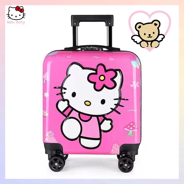 Maleta con ruedas de 18 pulgadas para niños de Anime Sanrios, con diseño de Hello Kitty Kawaii, maleta con ruedas universal silenciosa para viaje para niñas y niños