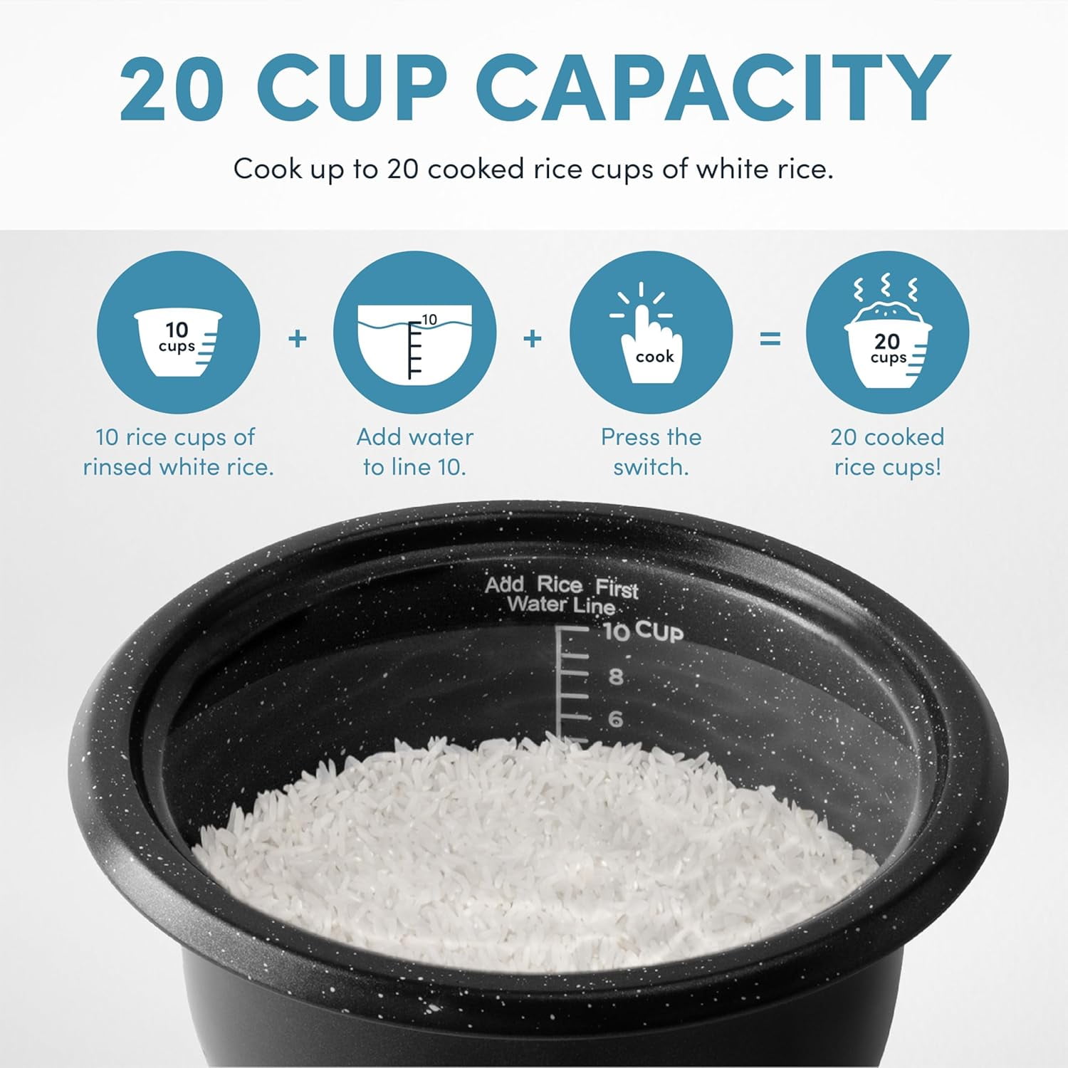 20-Cup Rice Cooker & Steamer with Bonded  Pot, Non-Stick & Easy Cleanup