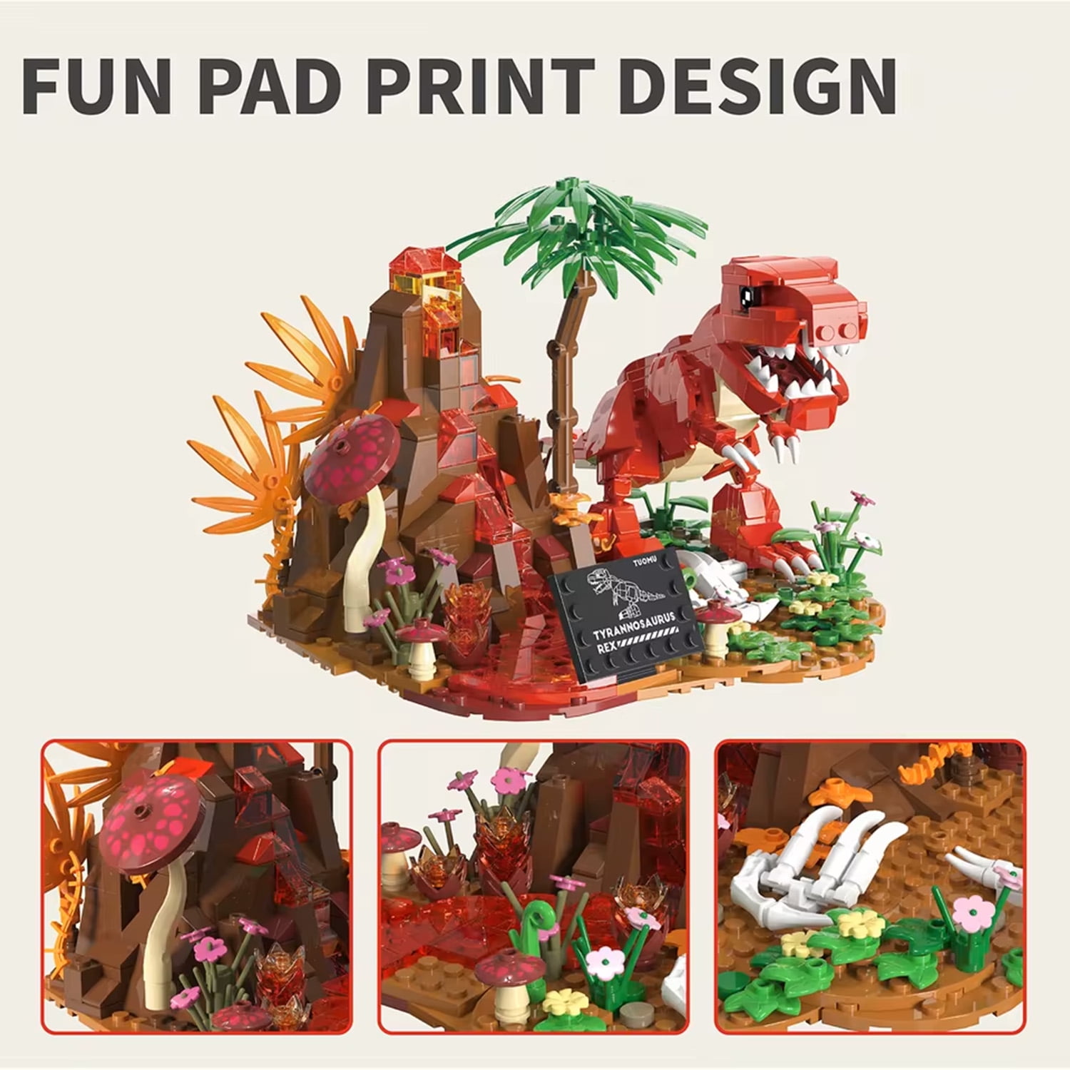 GZBrick Dinosaur World Building Sets Compatible with Lego Animals Volcano Foraging T.Rex for Adults Boy 559PCS