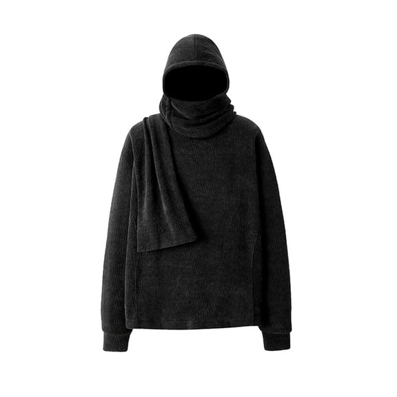 Fleece Hoodies for Men Cowl Neck Sweatshirts Hood with neck Casual Pullover Fall Winter,Black,2XL