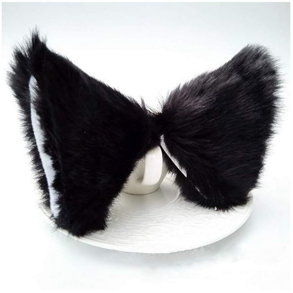 Cat Ears Hair Clip Cat Headband Halloween Kitty Fox Hair Barrettes Anime Lolita Women Girls Cute Party Decoration Cosplay Costume Handmade Sweet Cat Headpiece Kitten Hair Accessories Black with White