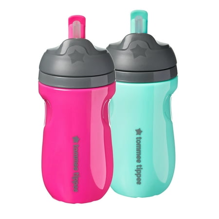 Tommee Tippee Insulated Straw Cup (9oz, 12+ Months, 2 Count) | BPA Free, Colorful and Playful Designs