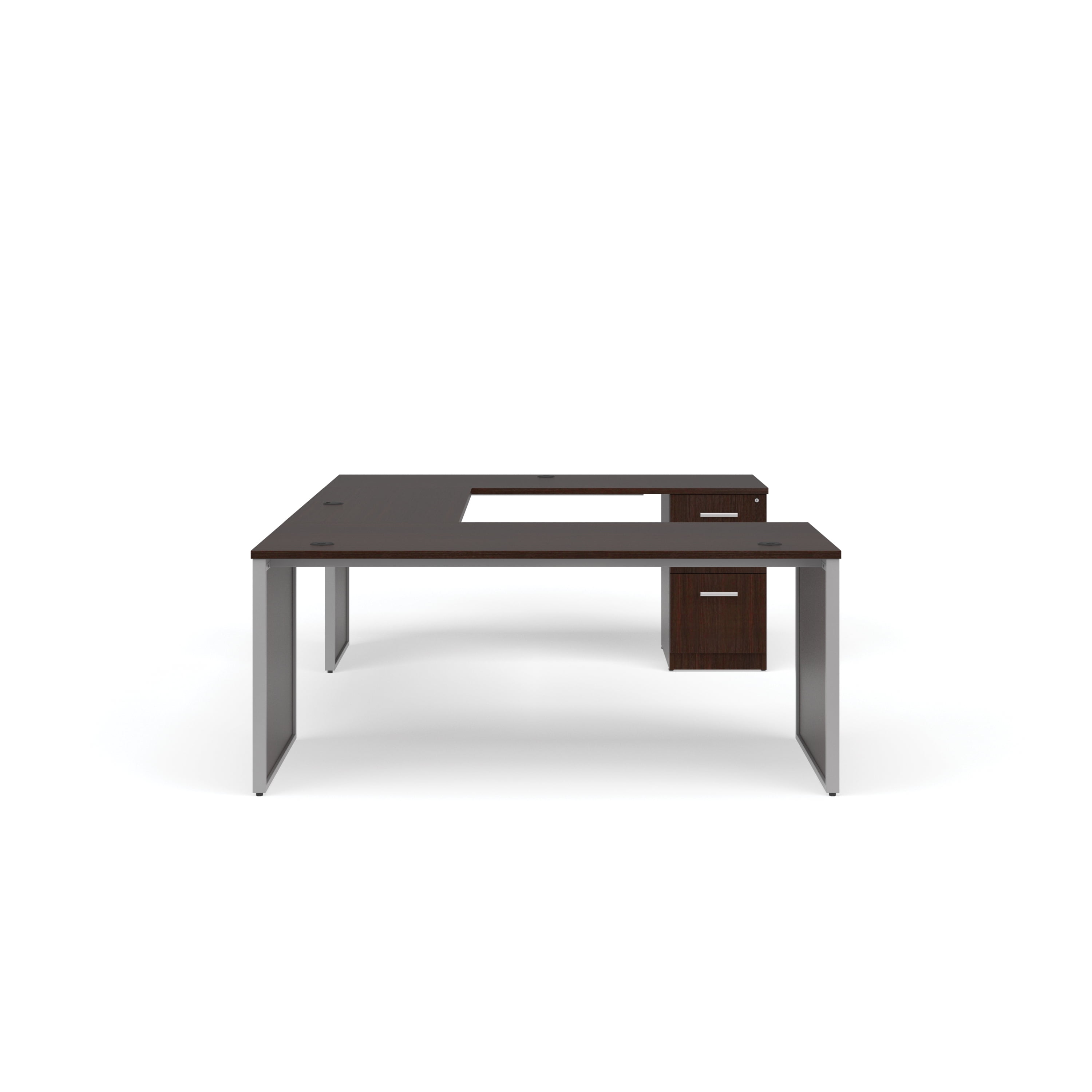 OFM Fulcrum Series Office Furniture Set, 72" U-Shaped Desk with Bridge, Credenza, 3-drawer Filing Cabinet, Leg Panels, in Espresso
