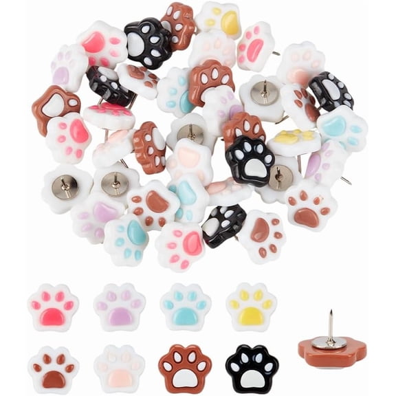 40Pcs Paw Print Push Pins Decorative Resin Paw Print Thumbtacks 8 Colors Fun Cartoon Thumb Tacks Cute Push Pins
