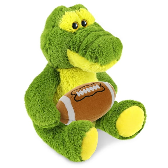 DolliBu Sitting Green Alligator Stuffed Animal with Football Plush - Soft Huggable Alligator, Adorable Plush Toy, Cute Wildlife Gift Plush Doll Animal Toy for Kids and Adults - 12 Inches