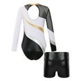thumbnail image 2 of YiZYiF Kids Girls Tumble Long Sleeve Patchwork Gymnastics Leotard with Shorts 2-piece Dance Sports Outfit White 8, 2 of 7