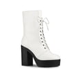thumbnail image 1 of Unique Bargains Bottes de Combat à Talons Épais à Lacets pour Femmes Blanches (Taille 9), 1 of 7