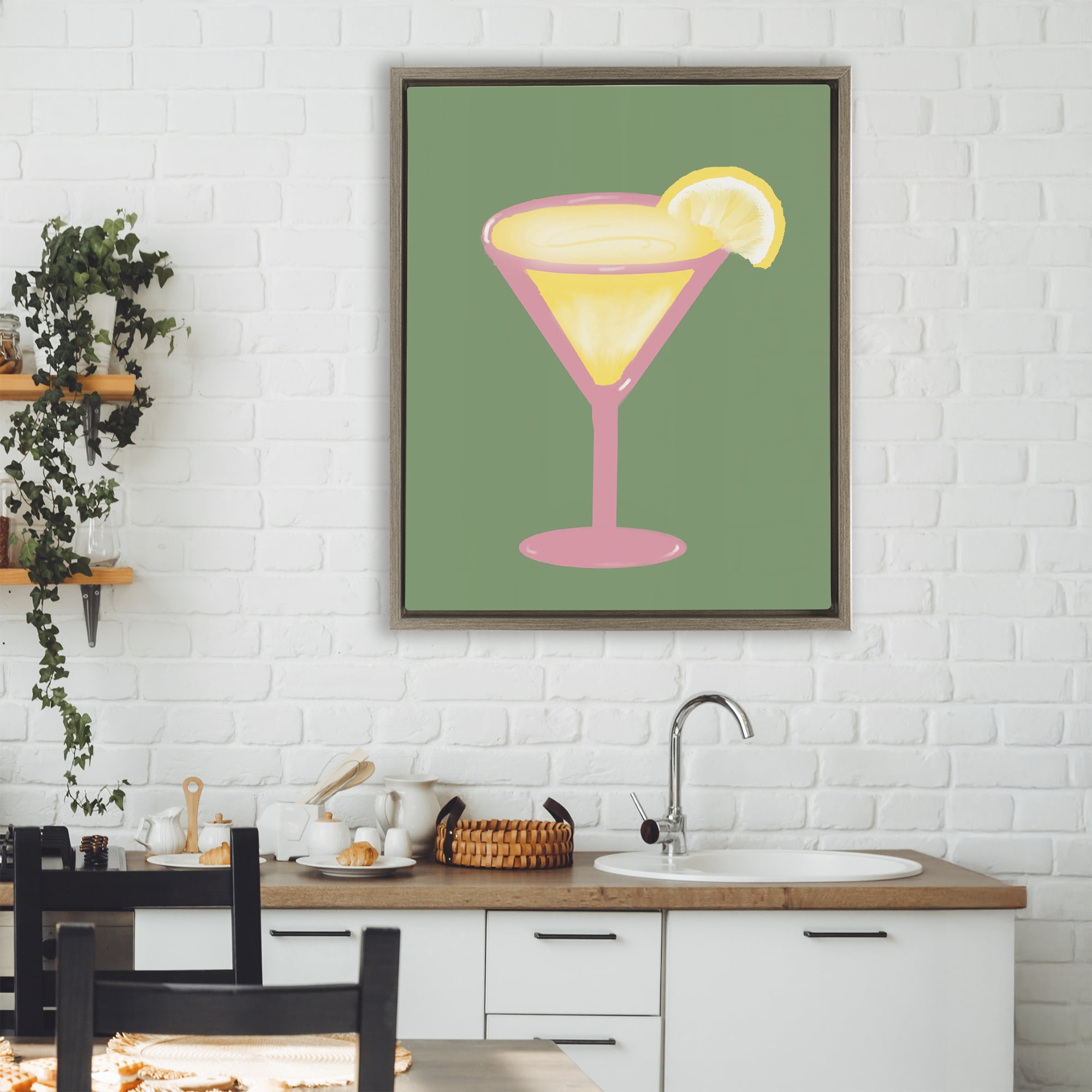 Stupell Industries Lemon Drop Glass over Green Brown Framed Floater Canvas Wall Art, design by Robin Maria