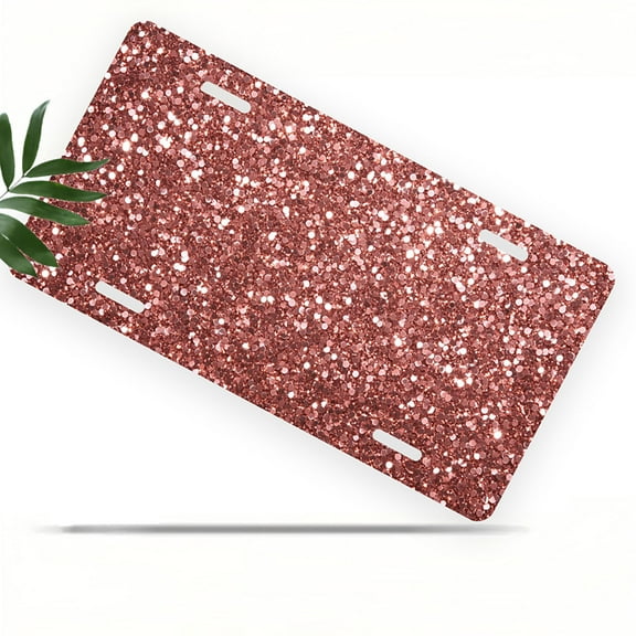 License Plate, Sparkling Rose gold Glitter Decorative Front,Personalized Stainless Steel License Plate Cover For Men Women,12.2" X 6.2"