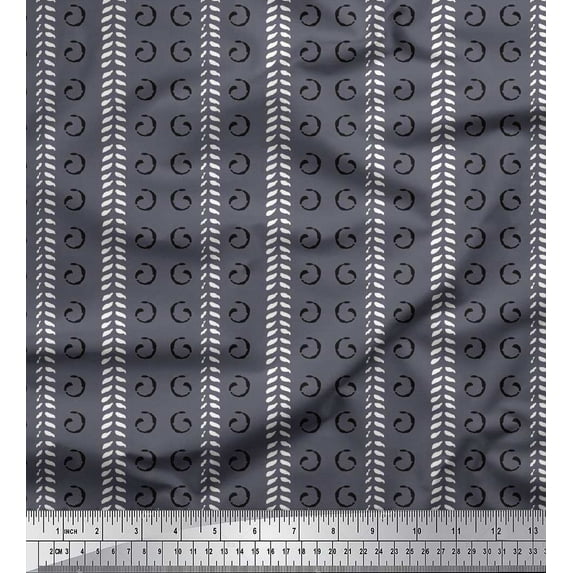 Soimoi Cotton Cambric Fabric Leaves & Swirl Block Decor Fabric Printed Yard 42 Inch Wide