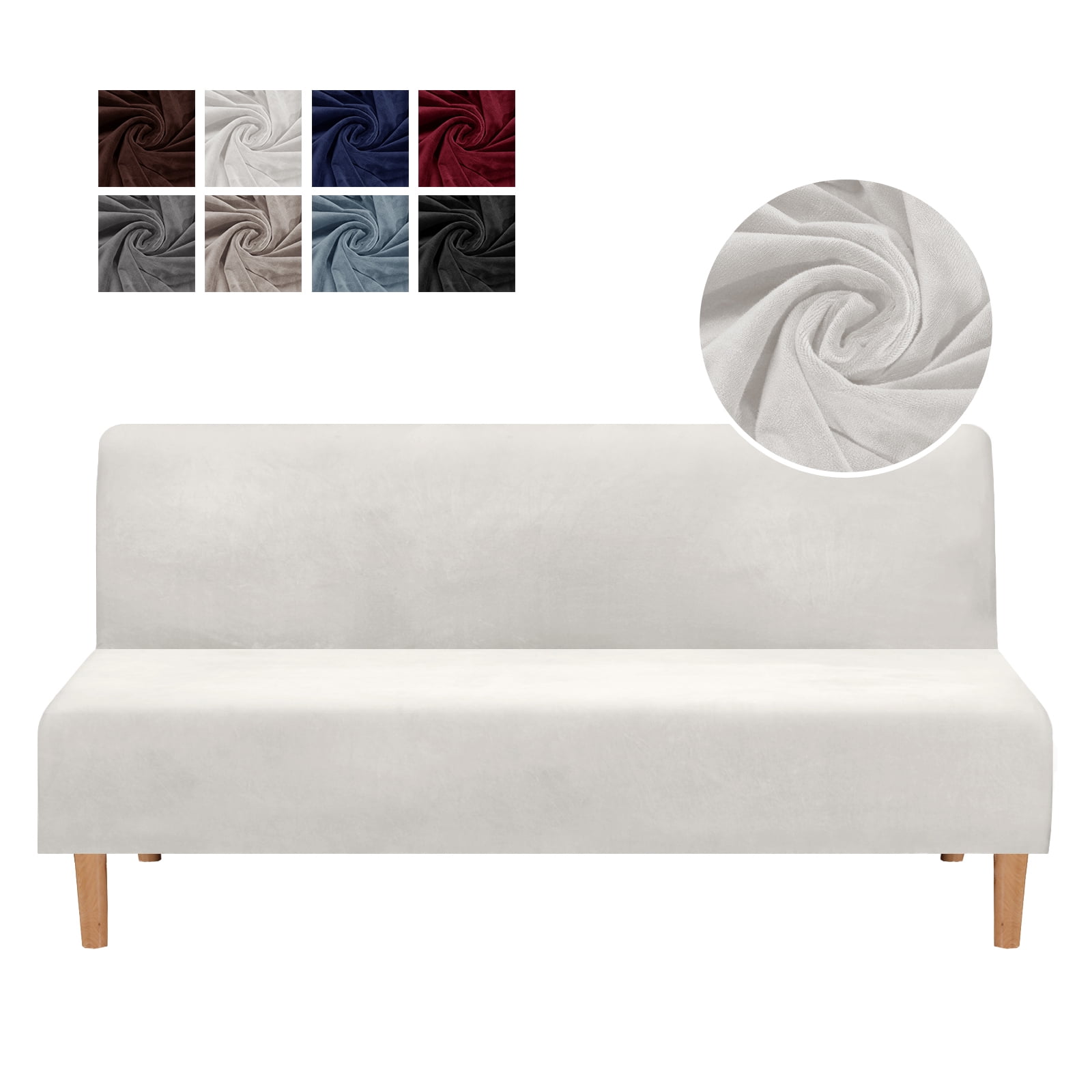 CJC Velvet Armless Sofa Bed Cover Stretch Thick Slipcover Folding Futon