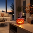 thumbnail image 2 of Clearance! Halloween Witch Hat Ceramic Light Up Pumpkin Figurine LED Night Light Candle Style Glowing Pumpkin Statue Tabletop Decor for Fall Thanksgiving Home Display Ornament, 2 of 5