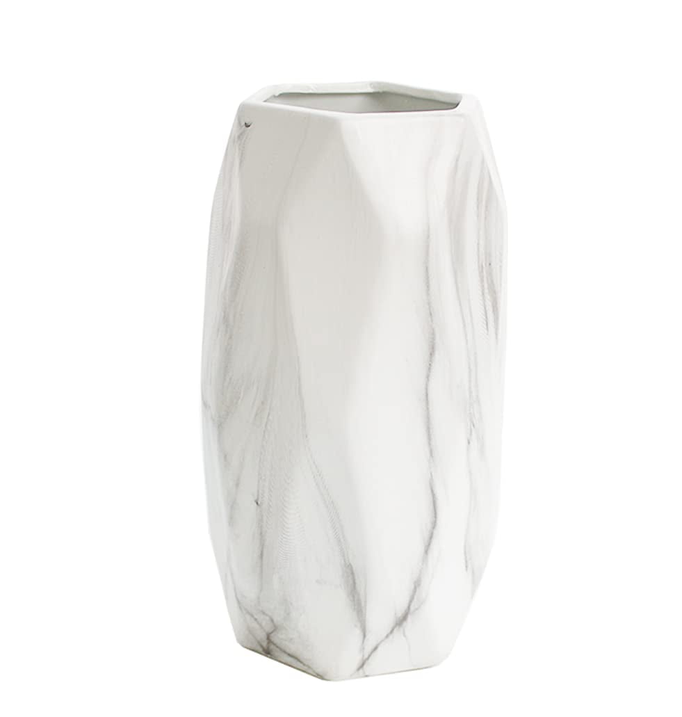 8 Inch White Marble Ceramic Vase for Flowers & Pampas Grass, Simple