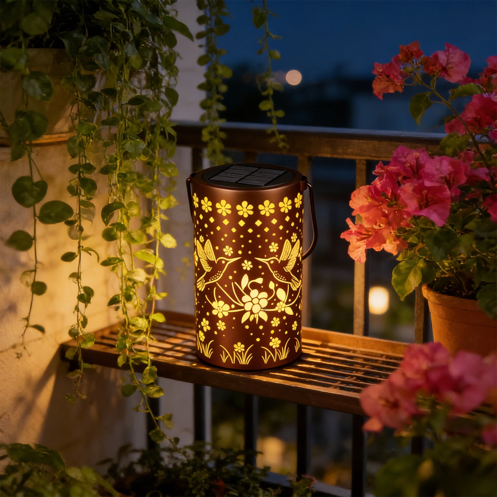 Colorful Sunflower Glow Solar Garden Lantern, Solar Outdoor Hanging Light Dragonflys Elementl Solar Light, Hanging Sunflower Lantern Lights with Colorful Projection, Outdoor Waterproof
