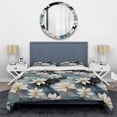 thumbnail image 3 of Designart "Serenity Of White And Teal Marble Blooms" Marble Bedding Covert Set - Glam Bed Set With 1 Sham, 3 of 5