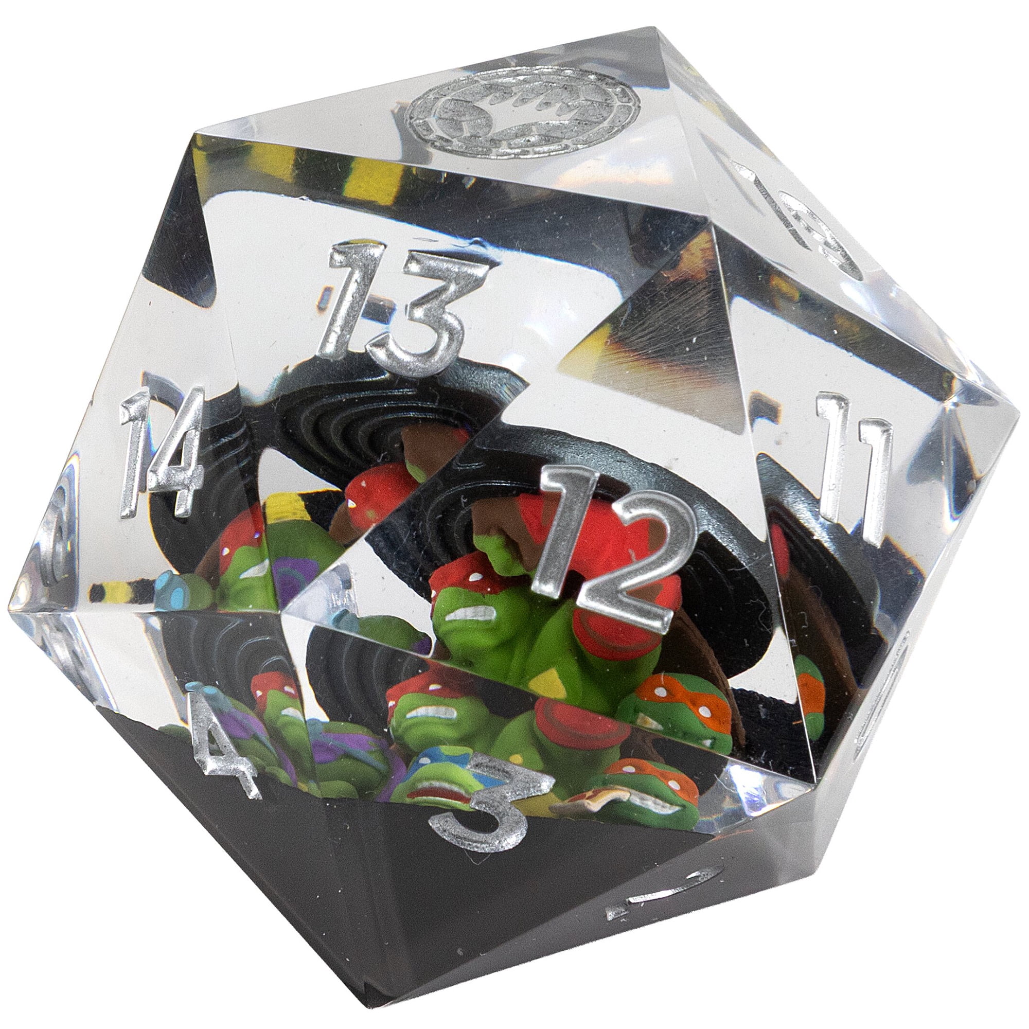 Magic The Gathering: Teenage Mutant Ninja Turtles - 55mm Spindown d20 Life Counter, 3D Figures Inside Resin, Black & Green, RPG Collectible Dice