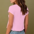 thumbnail image 5 of Women's V-Neck Crop Top, Short Sleeve Casual Solid Color T-Shirt Y2K Tops Travel Outfit Pink XXL, 5 of 6