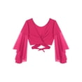 thumbnail image 4 of TiaoBug Womens Arabian Belly Dance Dress Outfits Flare Sleeve Crop Top with Chiffon Skirt Set Hot Pink One Size, 4 of 7