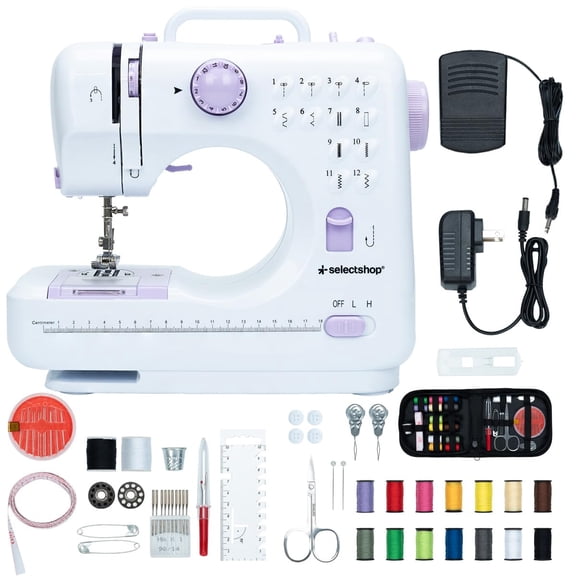 Maquina De Coser Portatil Electrica Mas Kit Costura Y Pedal Color Blanco