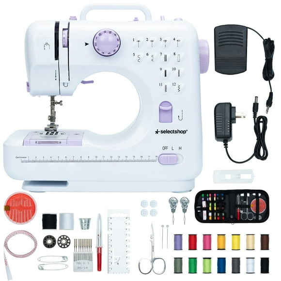 Maquina De Coser Portatil Electrica Mas Kit Costura Y Pedal Color Blanco