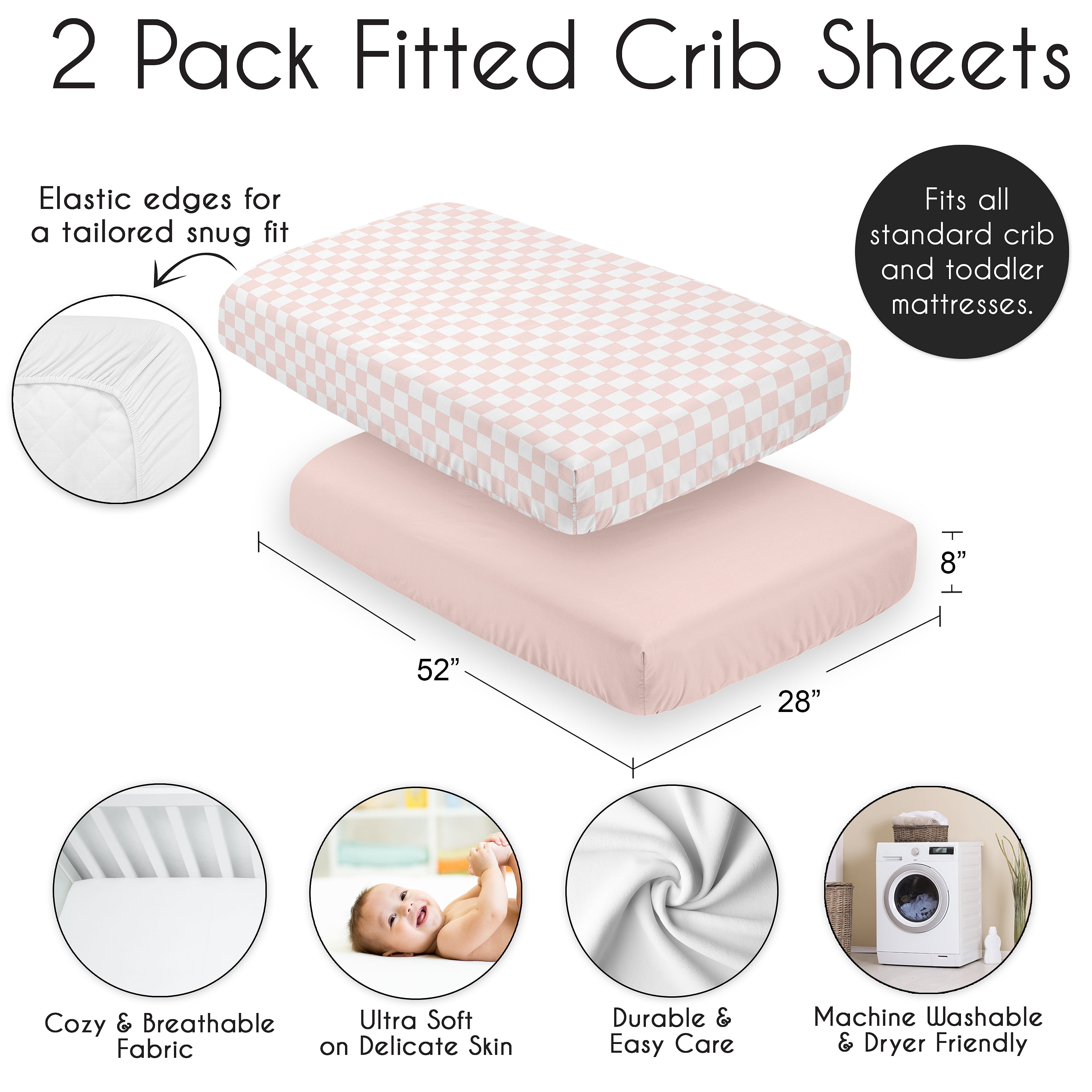 Sweet Jojo Designs Pink Gingham Checkered Plaid Girl Fitted Crib Sheets Set 2 Piece