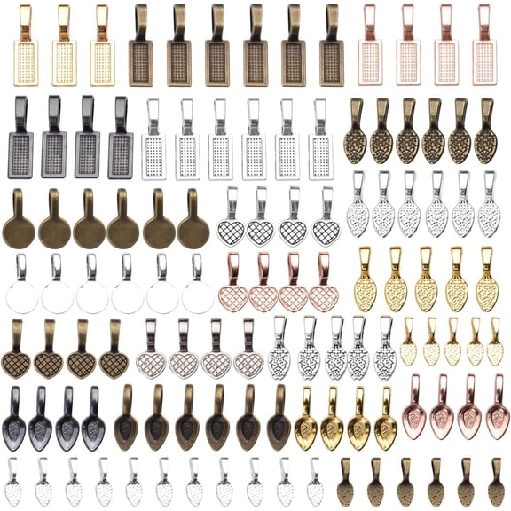 Pendant Connector,120 Pieces Tibetan Style Alloy Glue-on Flat Pad Bails Shovel Shape Pendants Charms Connector Hanger for Jewelry Making,6 Styles in 5 Colors