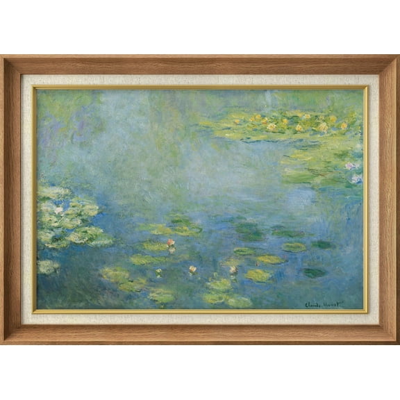 IDEA4WALL Premium Frame Wall Art Water Lilies by Claude Monet Colorful Pastel Fine Art Historic Cultural Illustrations Impressionism Scenic Nature Artwork for Home Decor - 26"x36" Natural
