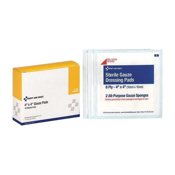 First Aid Only Gauze Pad, Sterile, White, No, Gauze, PK10 3-300