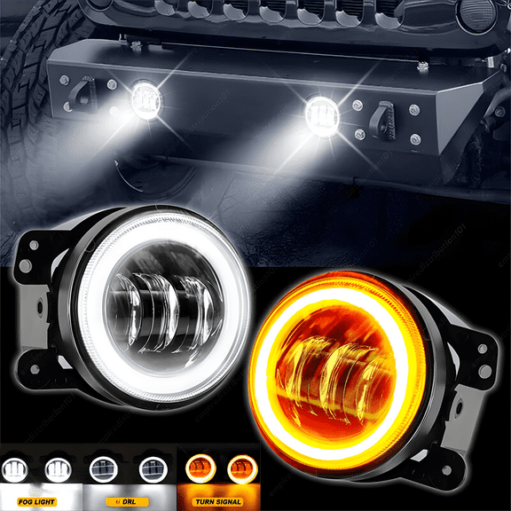 Pair 4 Inch LED Fog Lights Front Bumper Driving Lamps for Jeep Wrangler JK JL JT