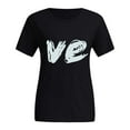 thumbnail image 5 of Chandails Mignons pour Couples Assortis, Imprimé de Lettres de la Saint-Valentin, Col Rond, Tunique Décontractée à Manches Courtes, T-Shirt Léger, Confortable, Doux, pour Lui et Elle, T-Shirt de Base, Vêtements de Vacances, Noir, M, 5 of 5