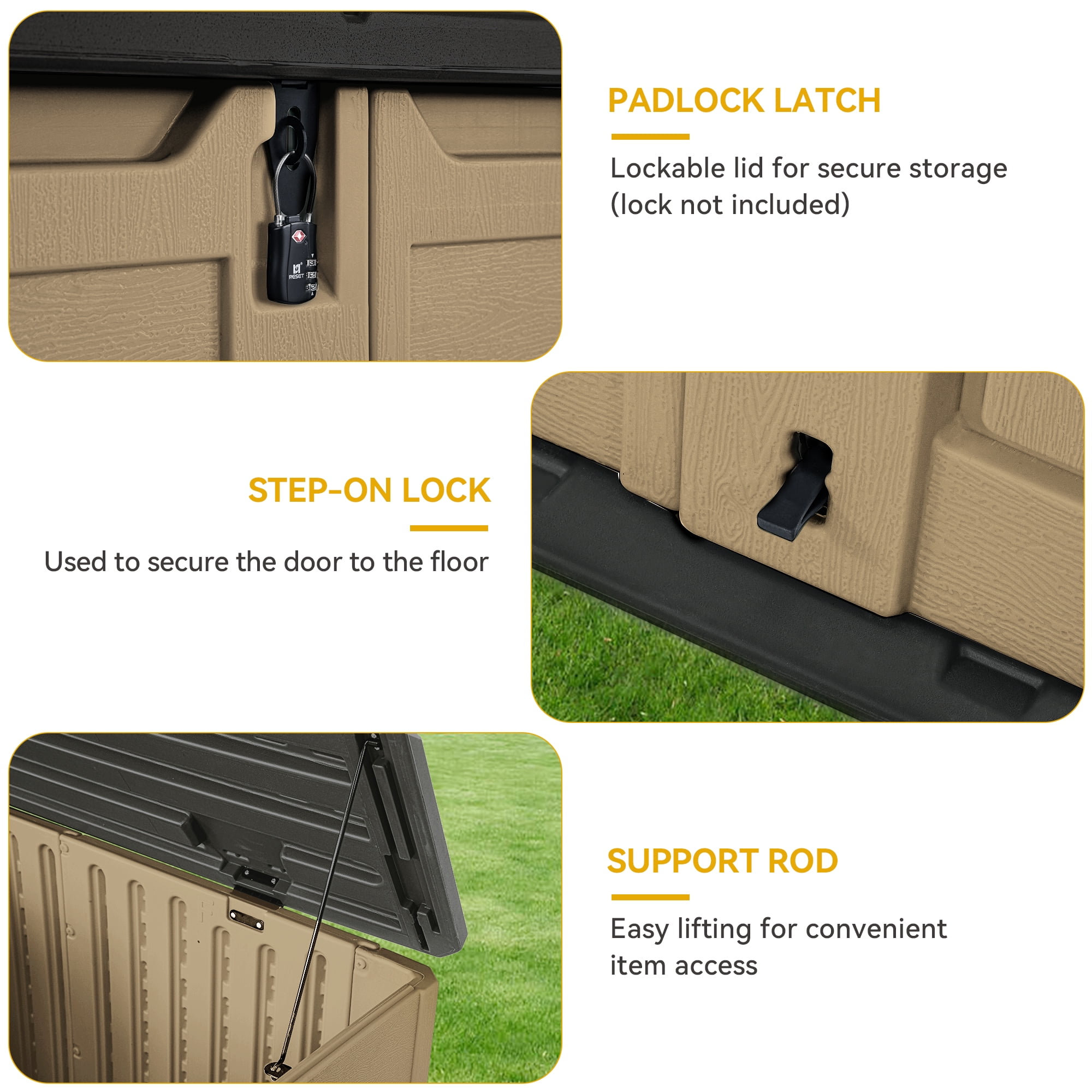 Uforic 4.5x2.8x3.9 ft Horizontal Resin Outdoor Storage Shed, Waterproof & Lockable, Brown