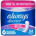 thumbnail image 2 of Always Discreet Adult Incontinence Pads for Women, Moderate Absorbency, Long Length, Postpartum Pads, 54 Count, 2 of 20
