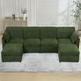 thumbnail image 4 of ACMEASE 110” Chenille 4 Seats Sofa W/2 Movable Ottoman, Modern Fabric U-Shaped Couch with Soft Backrest, Upholstered Sectional Sofa with Armrest Pillows for Living Room, Office, Green, 4 of 7