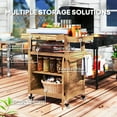 thumbnail image 4 of Outsunny Outdoor Grill Cart with Wheels and Storage Cabinet, Solid Wood Outdoor Kitchen Island with Stainless Steel Top, Drawer, Side Handle, Brown, 4 of 9