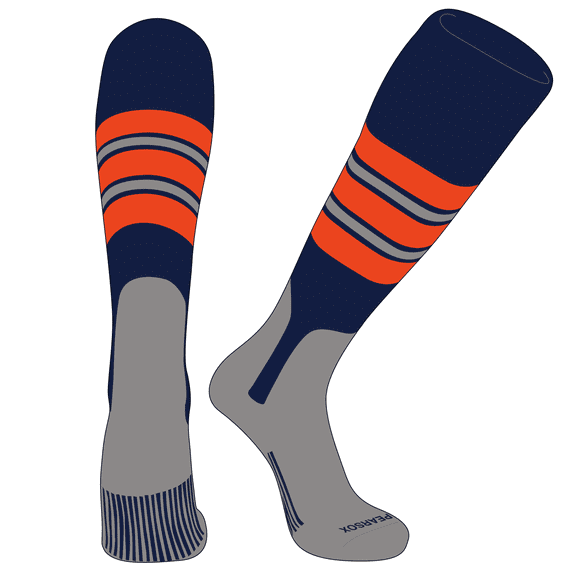 PEAR SOX OTC Baseball Softball Stirrup Socks (E, 7in) Navy, Orange, Silver, SV (S)