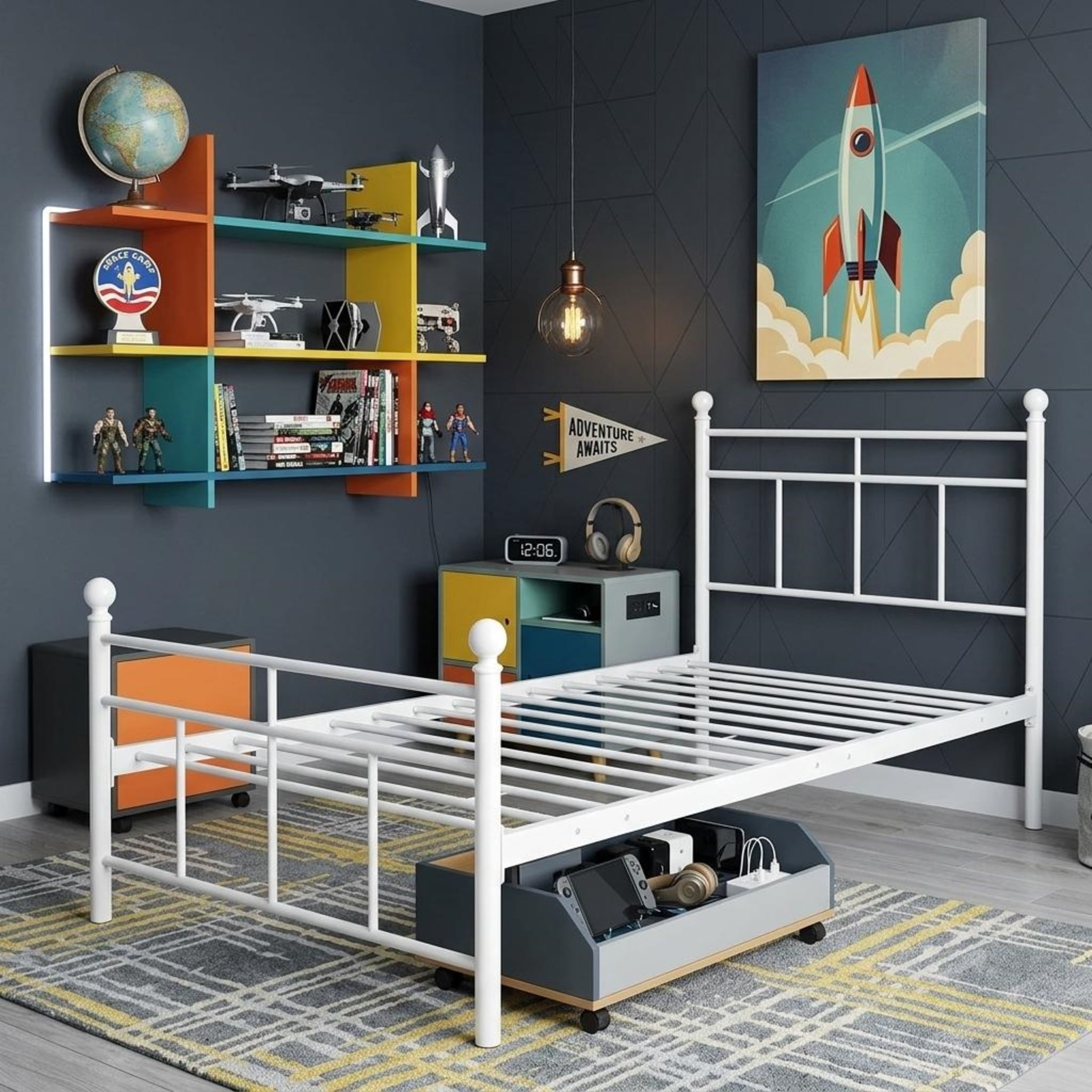 GDF Studio 78.5" Twin Heavy-Duty Metal Platform Bed with Sturdy Support Slats, White