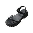 thumbnail image 3 of Womens Plus Size Platform Sandals Spring Summer Solid Color Braided Strap Open Toe Buckle Strap Beach Shoes for Daily Walking, 3 of 10