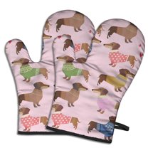 Cute Oven Mitts,Colorful Funny Dachshund Oven Mitt 2-Pack Set,Kitchen Gloves for Oven,Heat Resistant Oven Mitts 7.7"x12"