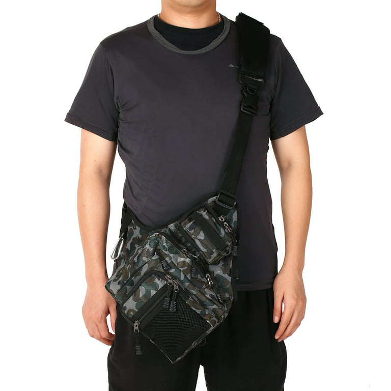 Ilure Sling Crossbody Backpack, Canvas Multi-Purpose Waterproof Outdoor Waist Bags forFishing Tactical Messenger Bag Men(32*39*12cm/12.6*15.4*4.7in)